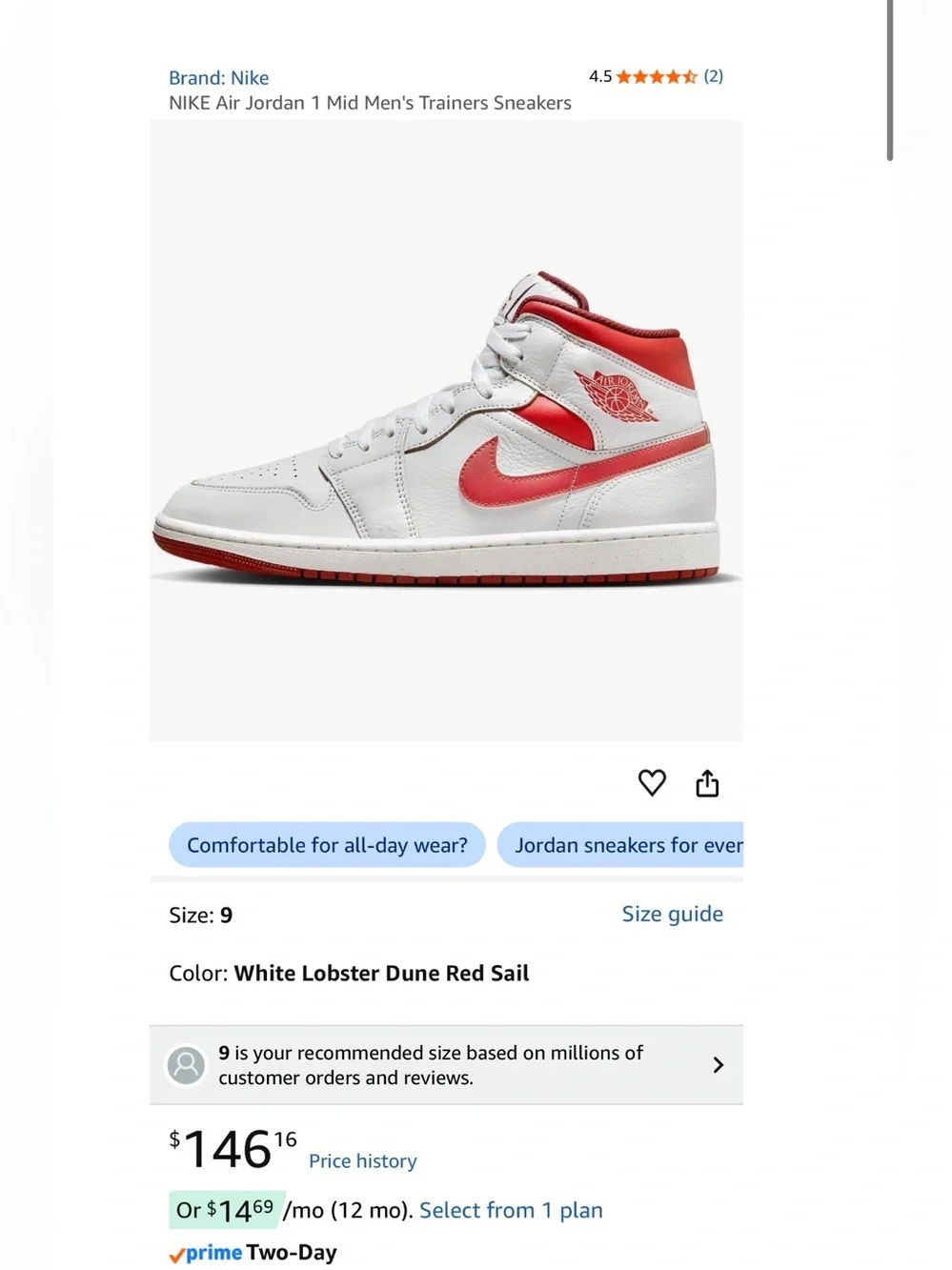 Air Jordan 1 Mid SE — FJ3458-160 white & red. Mens 8.5 / Womens 10 with box